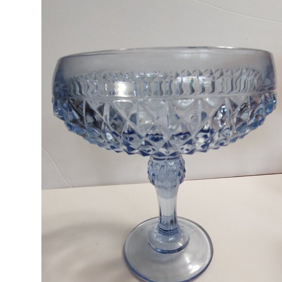 Vintage Indiana Glass Diamond Point Blue Glass Large Compote 7.25" Tall - Picture 2 of 13